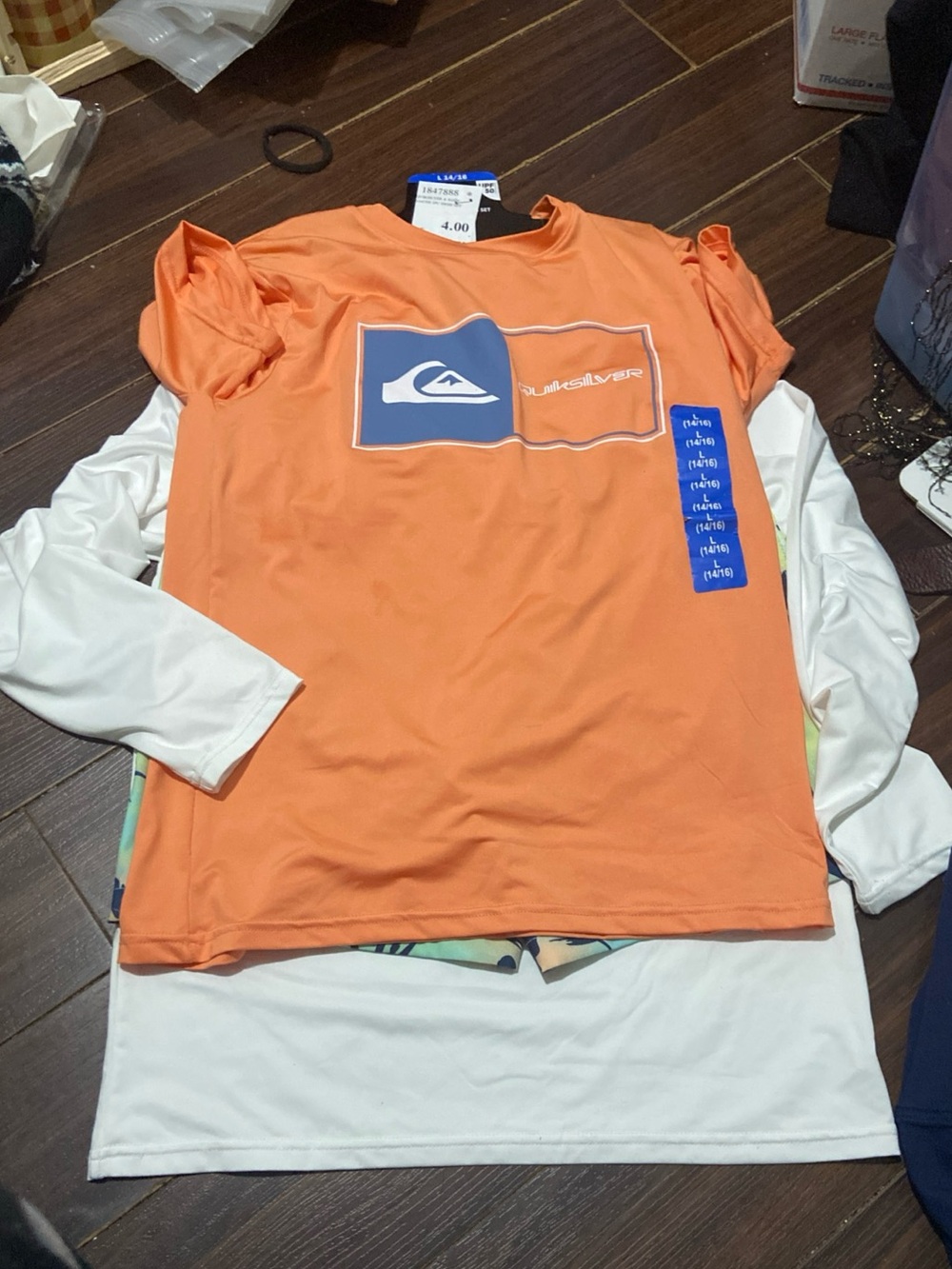 Quiksilver Boys Swim Set Orange Multicolor 3-Piece UPF 50 Size Large (14/16)